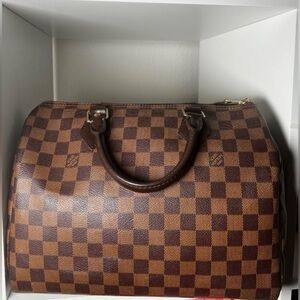 Louis Vuitton Damier Ebene Speedy 30 Satchel with Red Interior
